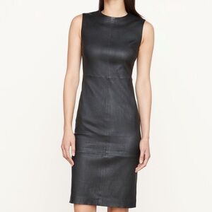 vince black leather dress Vince Long Sleeve Slit Neck Dress Women's Clothing Black : XS